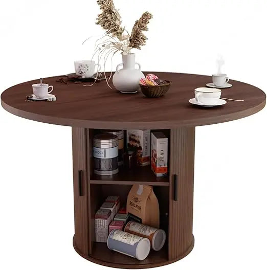 Round Dining Table For 4-6 With Wooden Storage Shelf