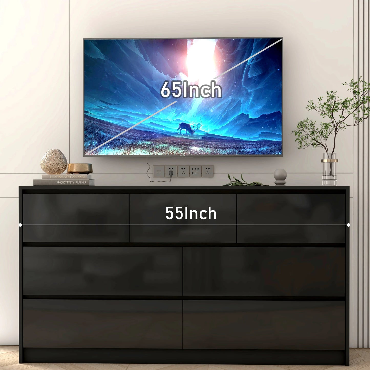QiaoShiRen 7 Drawer Dresser Modern High Gloss Finish