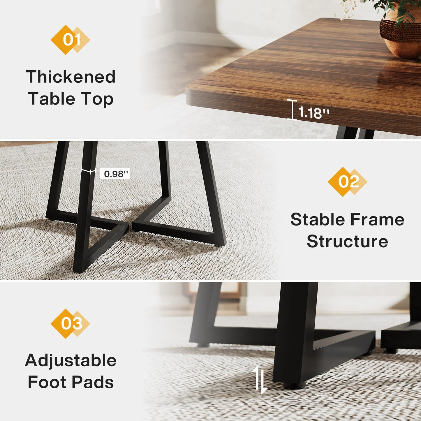 Tribesigns Industrial Dining Table With Metal Base Home