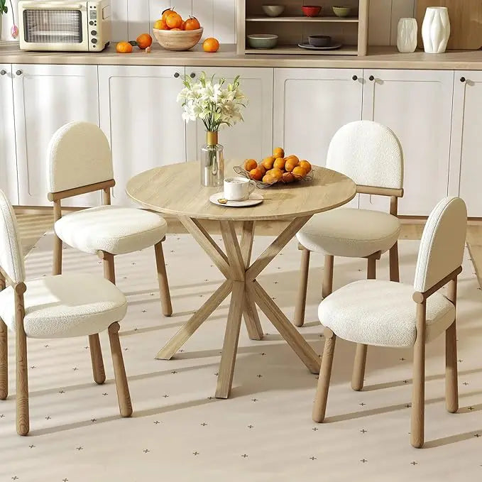Moccha Round Dining Table Rubber Wood Farmhouse Style