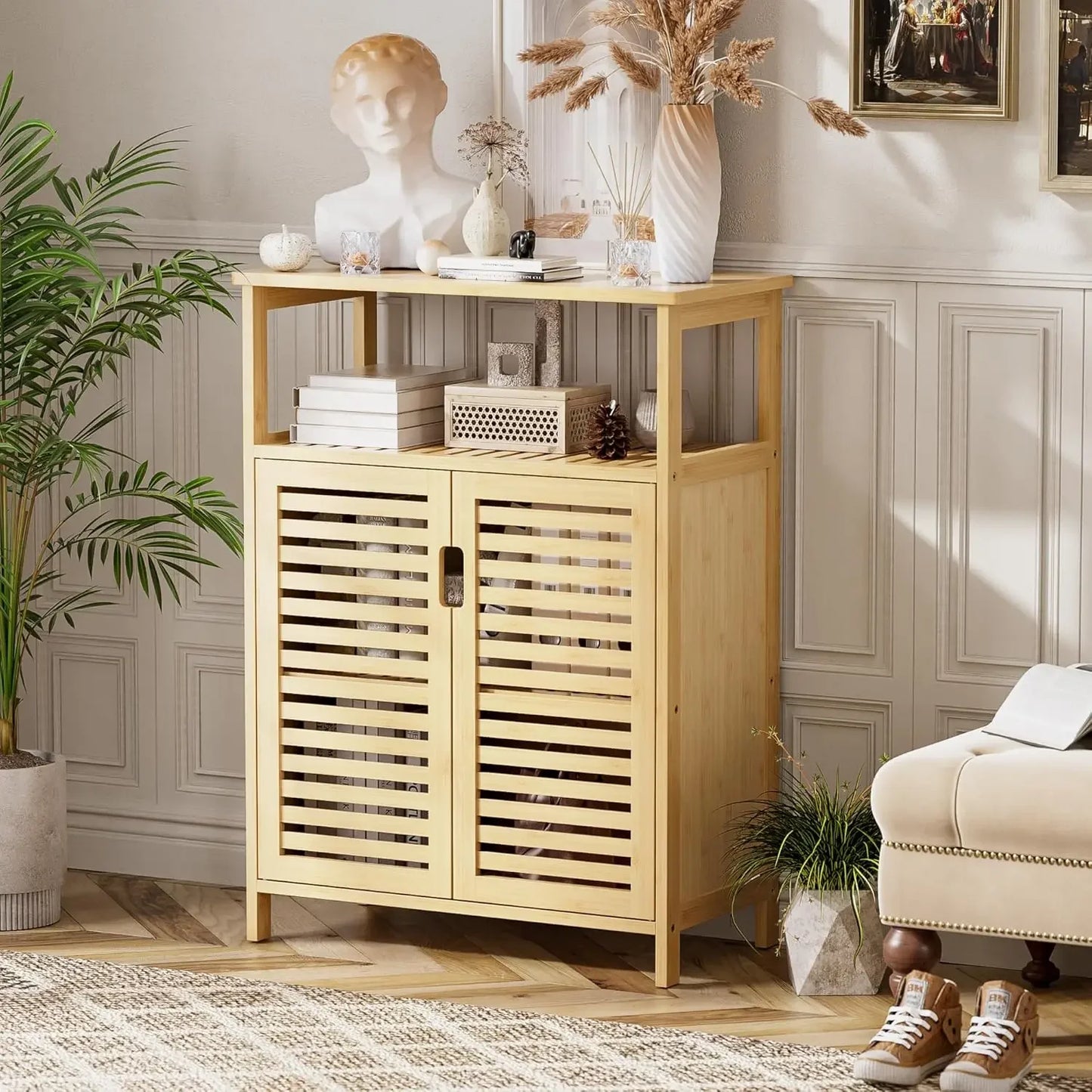 XMSJH Bamboo Bathroom Cabinet Freestanding 4 Tier Storage