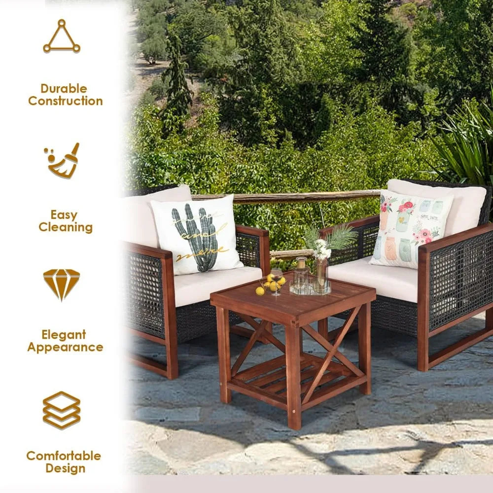 3 Pieces Outdoor Patio Furniture Set Wicker Chairs with Coffee Table, Balcony Porch Furniture Bistro Set