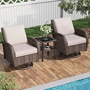 Rattan Wicker Patio Furniture Outdoor Swivel Chairs Table