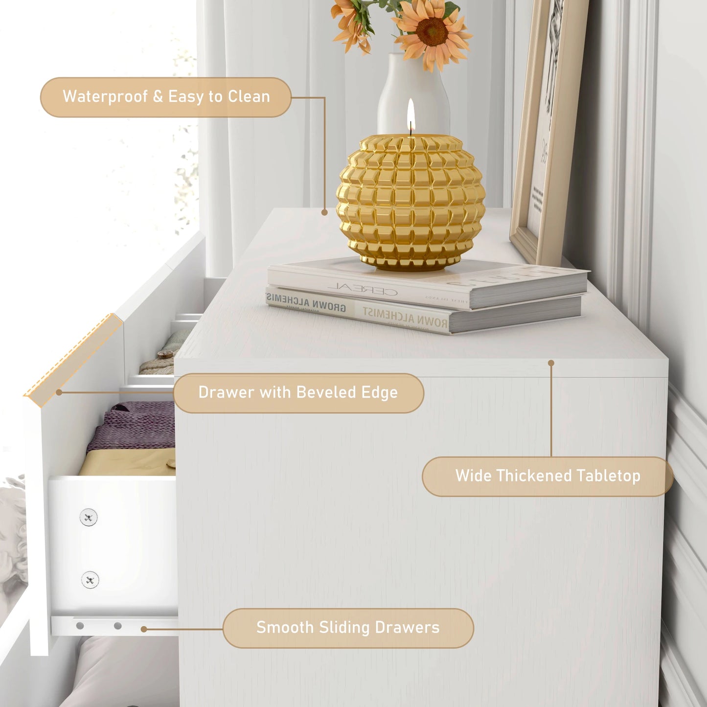 QiaoShiRen 7 Drawer Dresser Modern High Gloss Finish