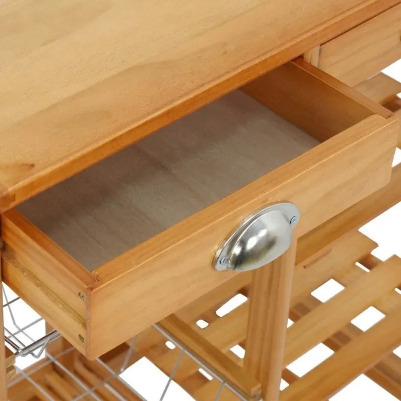 Rolling Wood Kitchen Island Trolley Cart Dining Storage Drawers Stand Durable