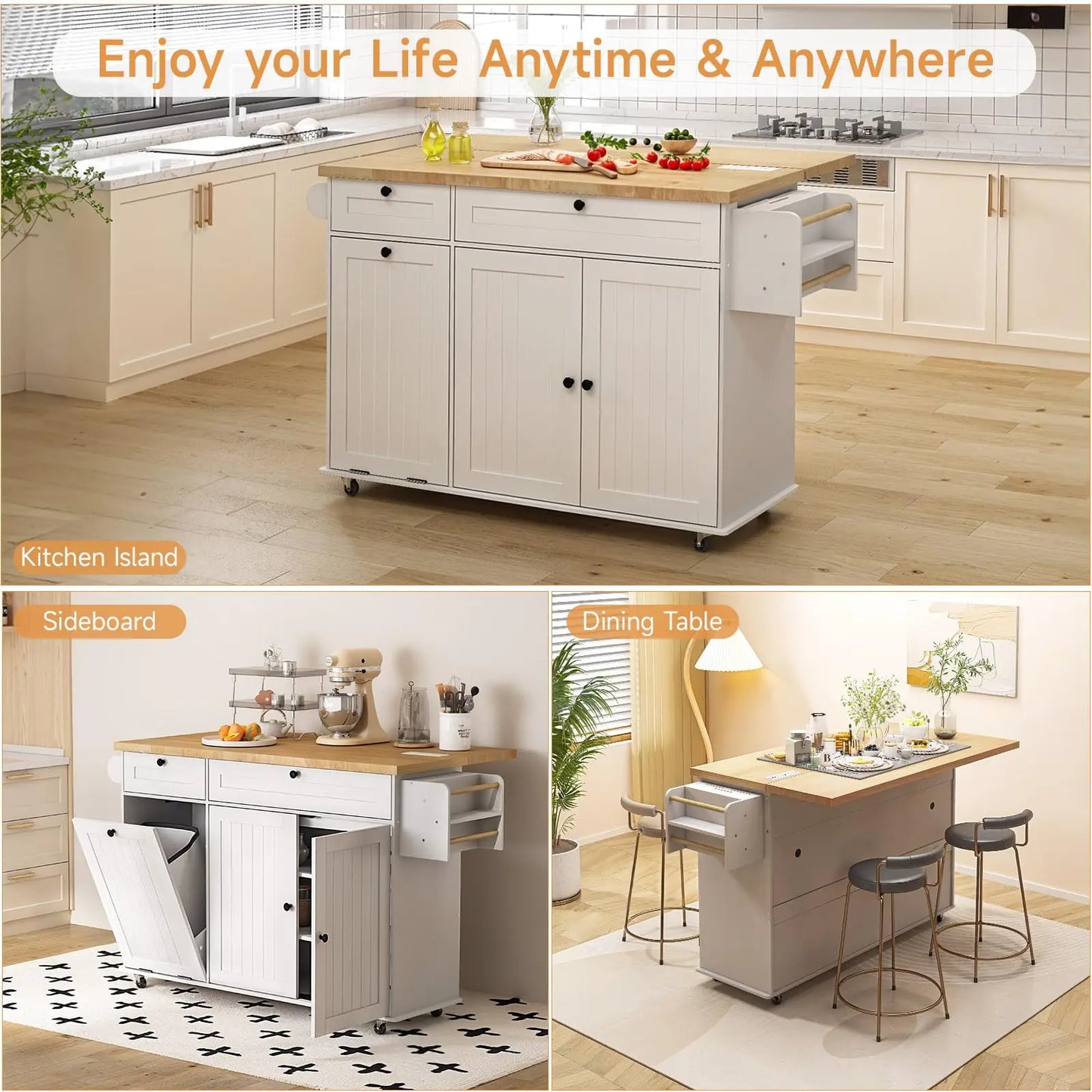 ONBRILL Drop Leaf Kitchen Island With Power Outlet Pro