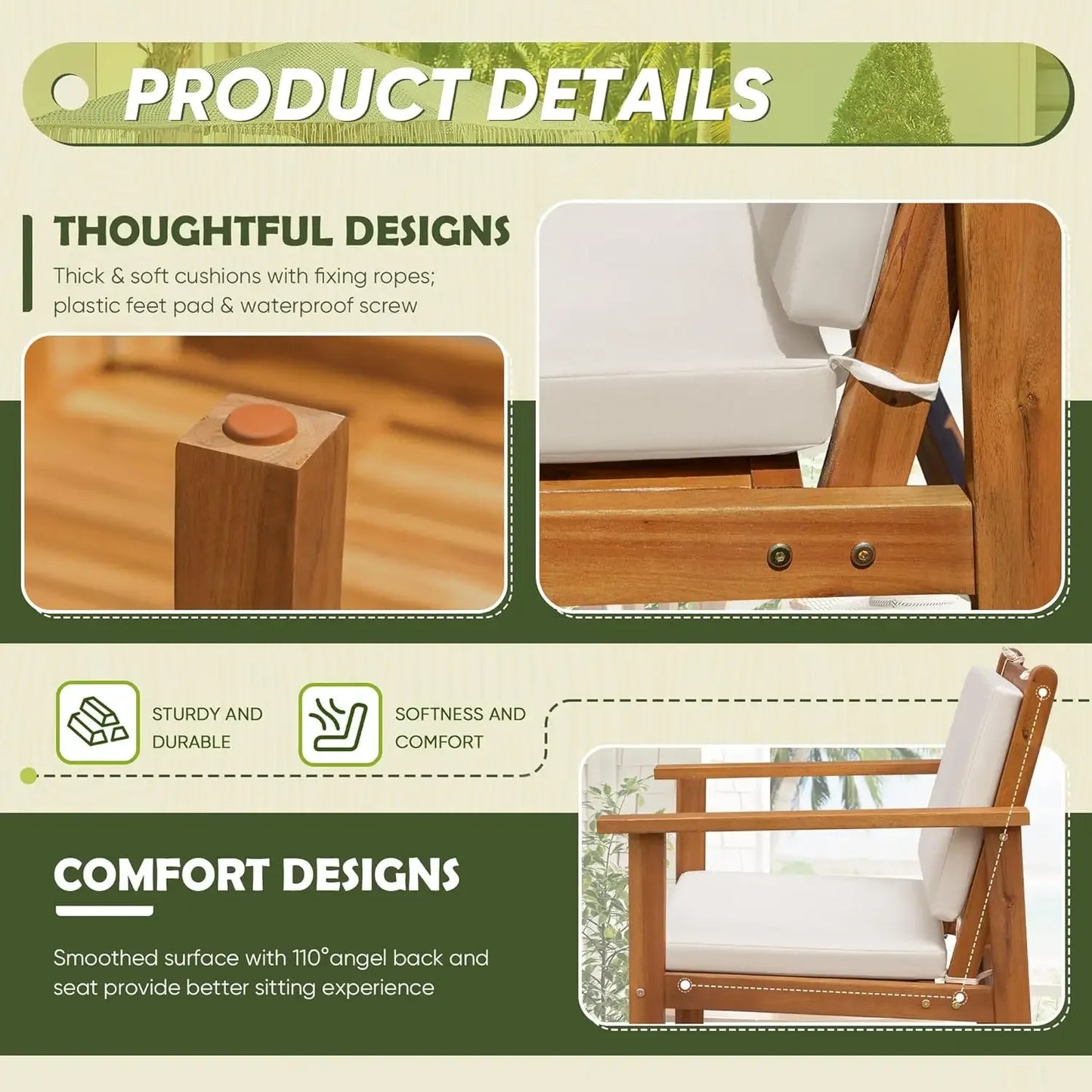 Hign Concerned 4 Piece Outdoor Acacia Patio Furniture Set