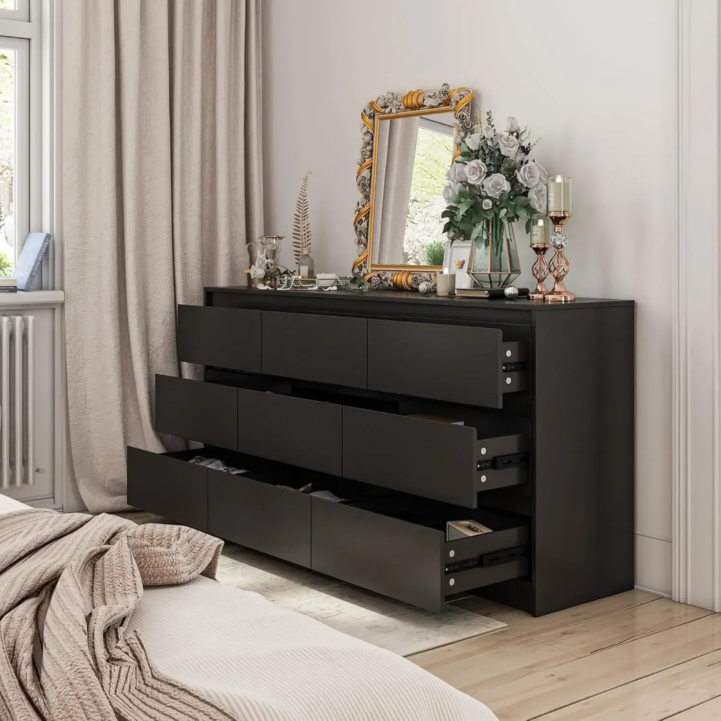 XMSJH Dresser for Bedroom with 9 Deep Drawers Modern Chest