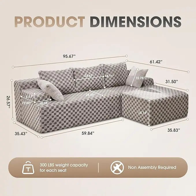 Modular L-Shaped 3-Seat Sectional | Memory Foam with Deep Seating & Storage Modules | Living Room Sofa