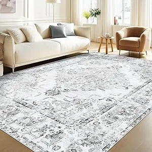 Area Rug Vintage Rug: Large Washable Living Room Rug Retro Medallion Distressed Rug Soft Low Pile Non-Slip Rugs Indoor Floo