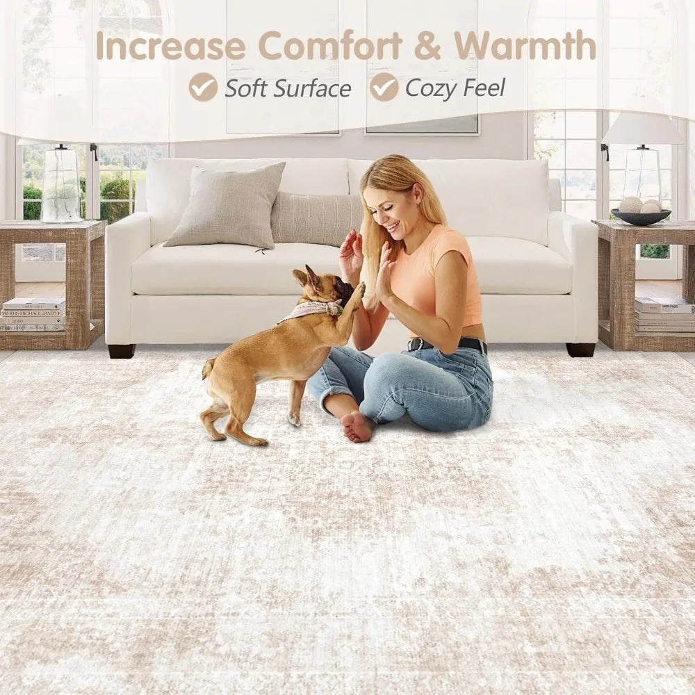 Area Rug Vintage Rug: Large Washable Living Room Rug Retro Medallion Distressed Rug Soft Low Pile Non-Slip Rugs Indoor Floo