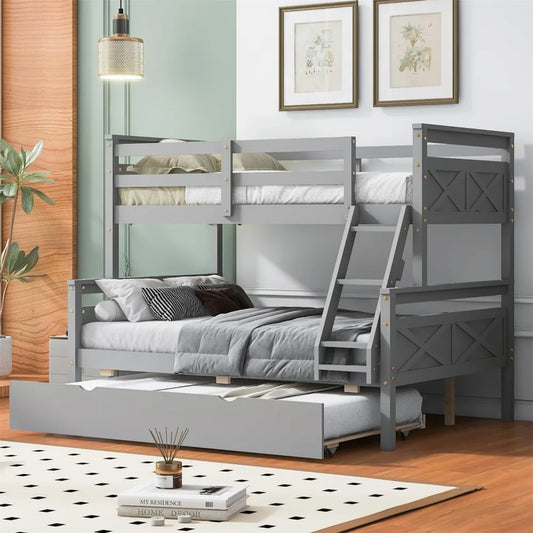 Hign-concerned Trundle Bunk Bed With Guardrail And Ladder