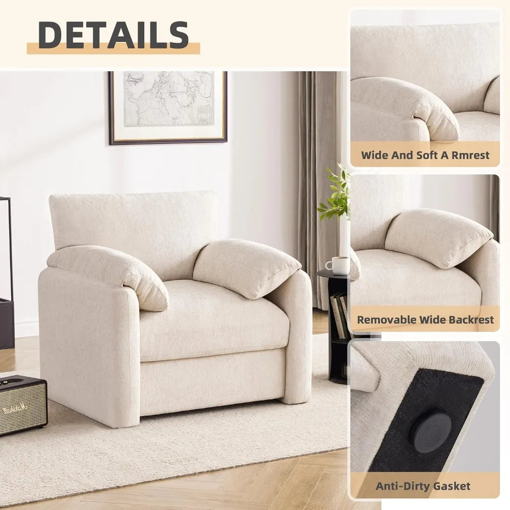 Chenille Oversized Armchair, 38.6 Wide Accent Chairs for Living Room & Bedroom Modern Lounge Chair, Upholstered Mid-Century Read