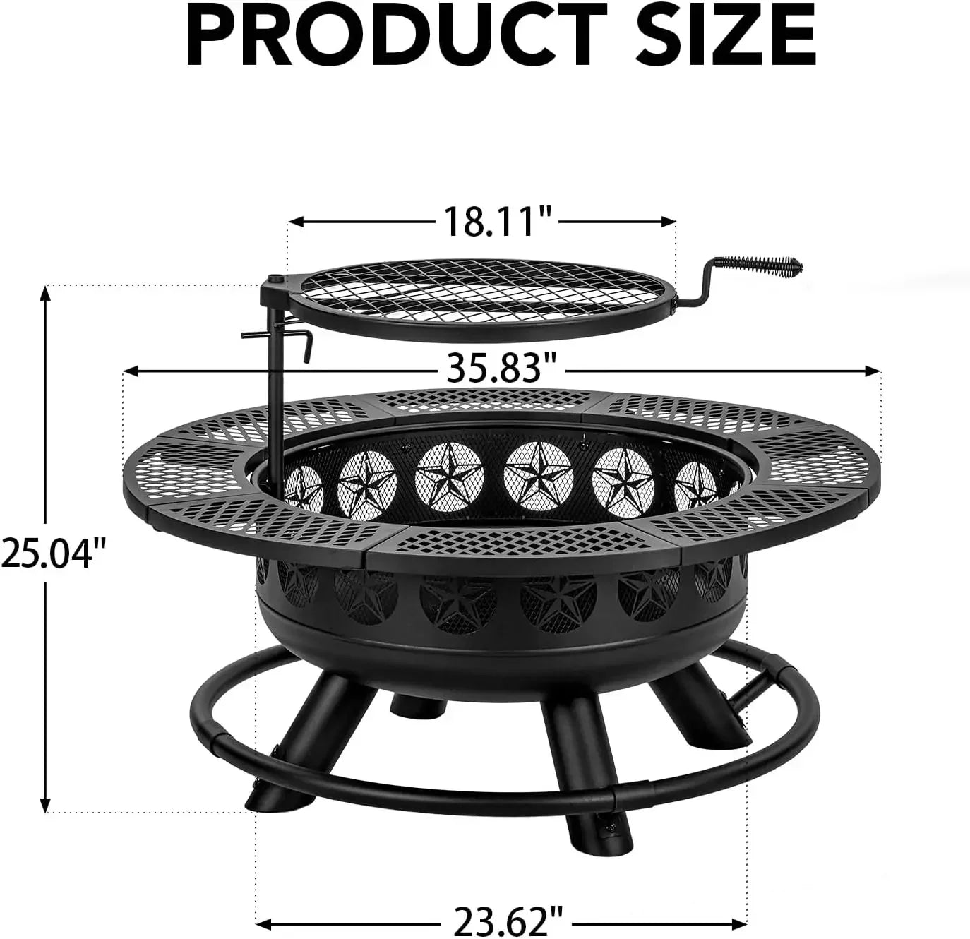 36 Inch Fire Pit with Cooking Grill,Outdoor Wood Burning BBQ Firepit with Lid, 3-in-1 Outdoor Fire Pit Patio Picnic (36")