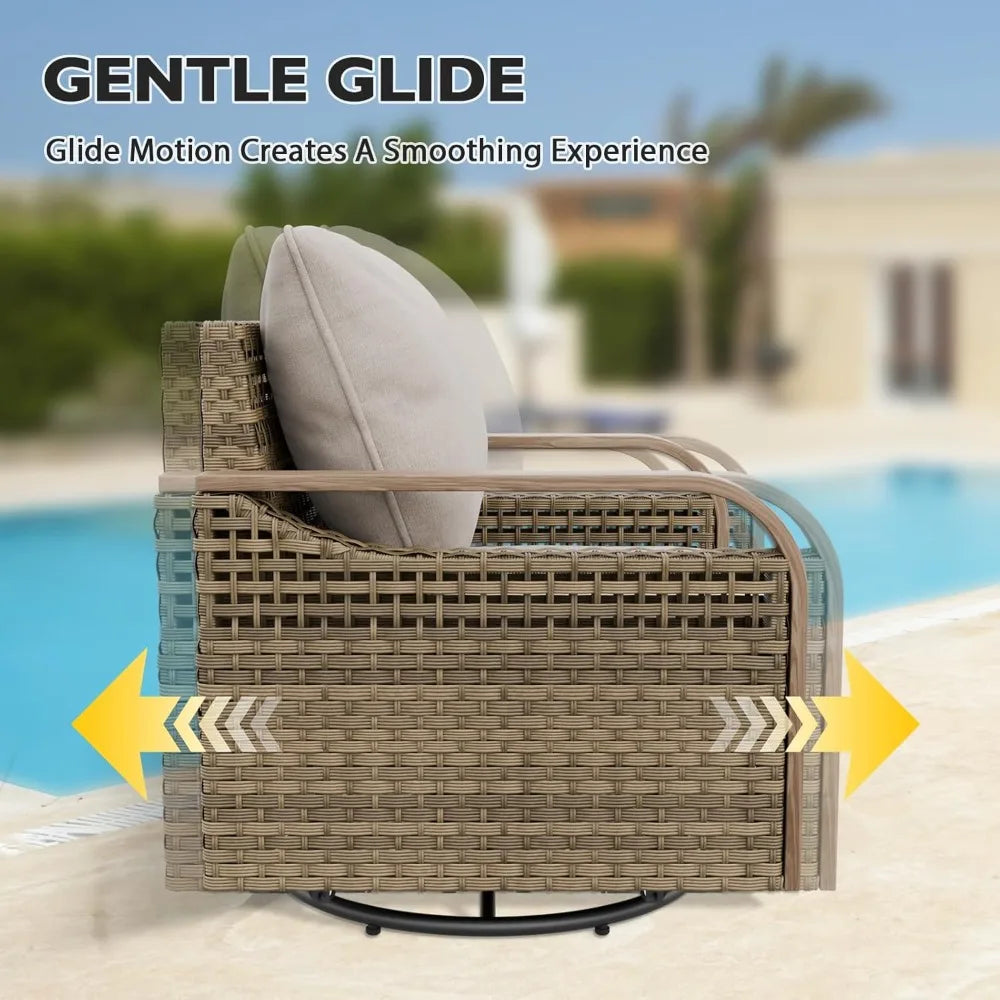 HUANZHUANG Modern Wicker Outdoor Glider Rocker Set for Patio
